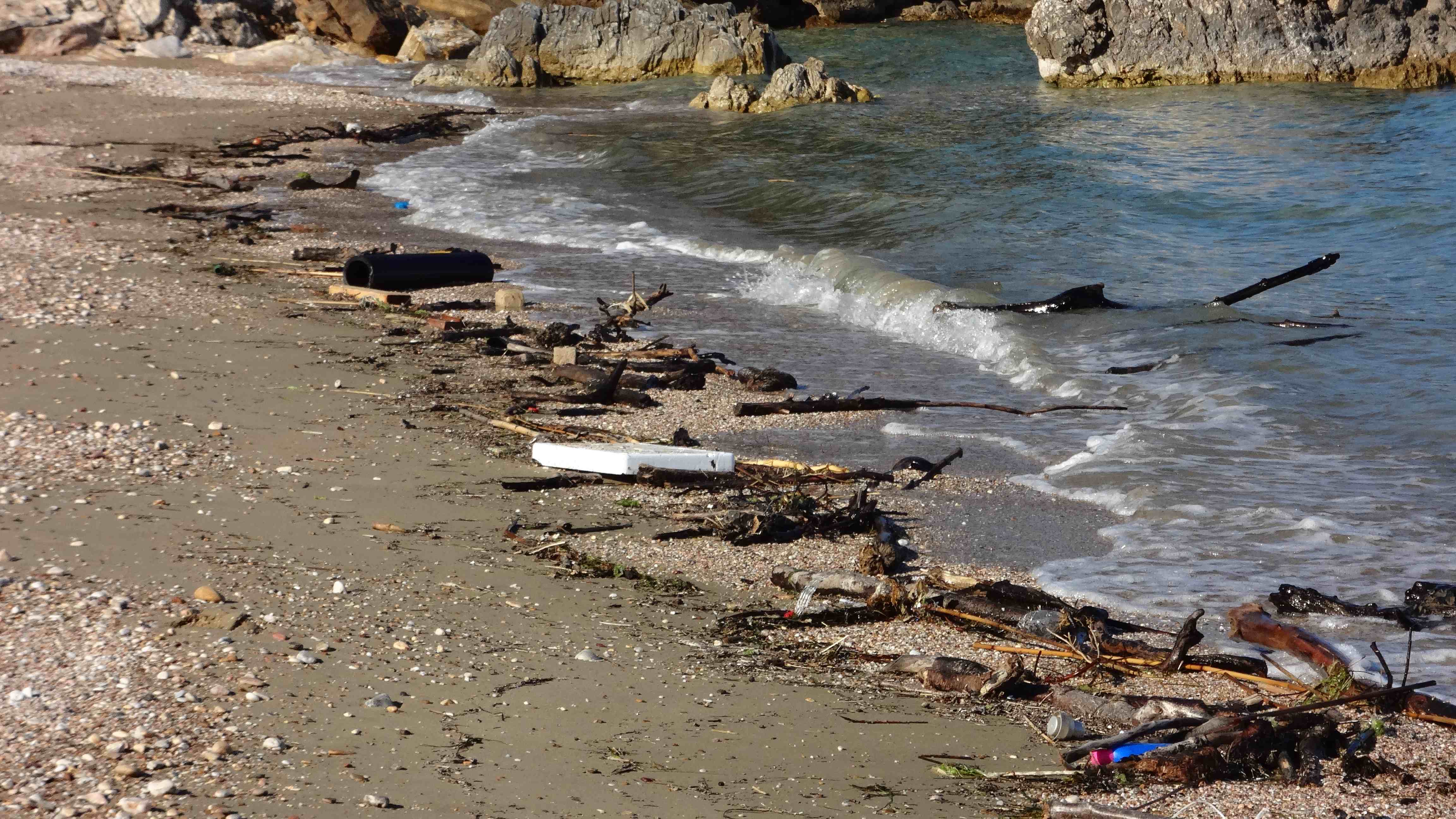 Plastic waste on a beach in Thessalia Greece.