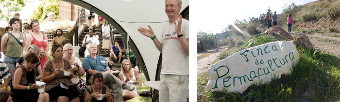 From left: Mark Ridsdill-Smith (the vertical veg man), speaking at last year's festival